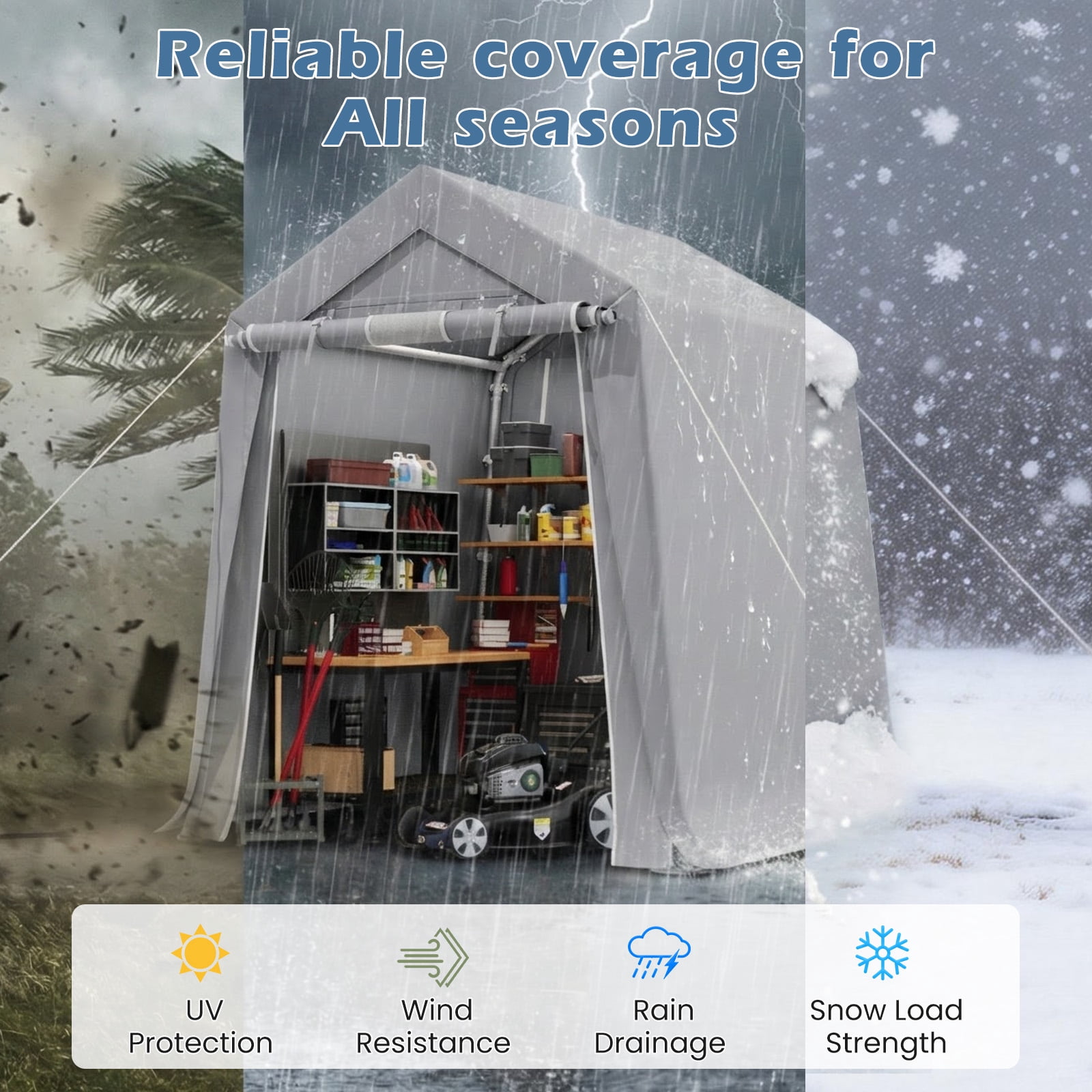Mellcom 6x8 FT Whaterproof Storage Sheds , Portable Sheds and Outdoor Storage with Rolled up Zipper Door for Motorcycles,Bikes and Garden Tools