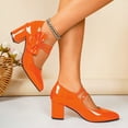 thumbnail image 3 of Womens Mary Jane Shoes Cute Bowknot Closed Pointed Toe Dressy Heels Casual Chunky Block Heel Pumps Shoes Orange Size 8.5, 3 of 7