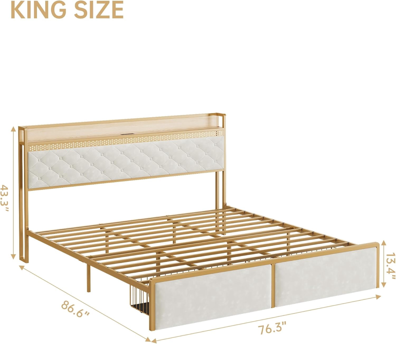 Historyli King Size Bed Frame with RGB LED Lights,Storage Headboard & 2 Storage Drawers,Upholstered Platform Bed with USB Ports & Outlets,Noise Free,Easy Assembly,No Box Spring Needed,White