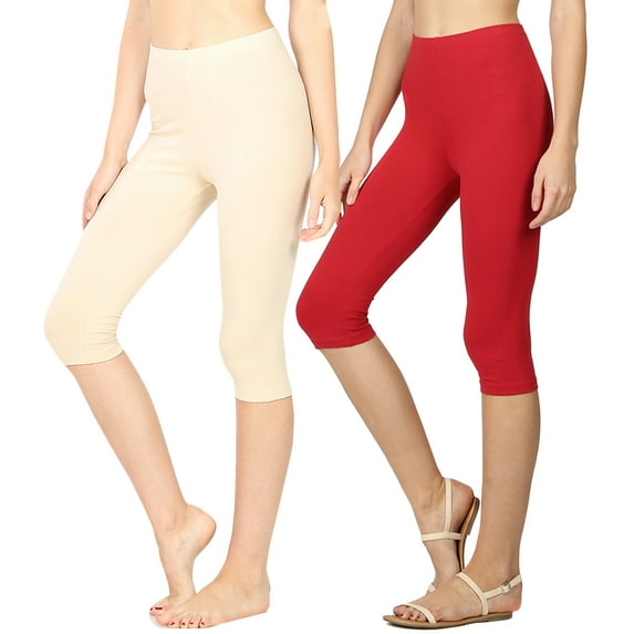 Women & Plus (S-3X) Essential Basic Cotton Spandex Stretch Below Knee Length Capri Leggings (Single & Multi Packs Available)