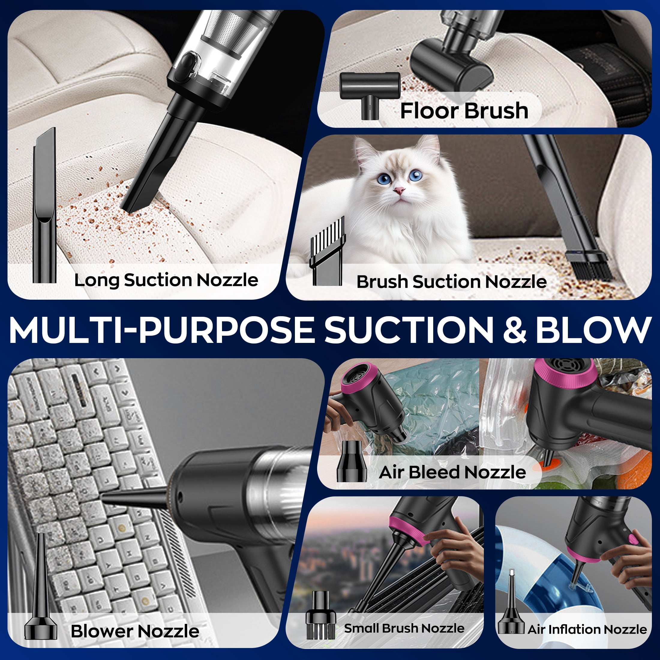 EVLIVE 4-In-1 Car Vacuum Cleaner, 9000PA Strong Suction, Can Clean Dead Corners Handheld Vacuum Cleaner, High Endurance Anti-Drop Car Vacuum Cleaner, Car,Home,Office.