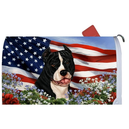 American Pit Bull Black/White - Best of Breed Patriotic I Dog Breed Mail Box (Best Dog To Breed With A Pitbull)