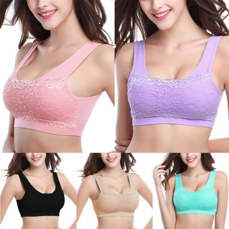 DABOOM Lace Bralettes for Women Padded Sports Bra Seamless Womens Tank Tops Wirefree Comfort Yoga Cami Bras