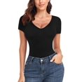 thumbnail image 3 of SOMER Body Suit Tummy Control Bodysuit Deep V Neck Short Sleeve Tops Black Bodysuits for Women Clothing, 3 of 5