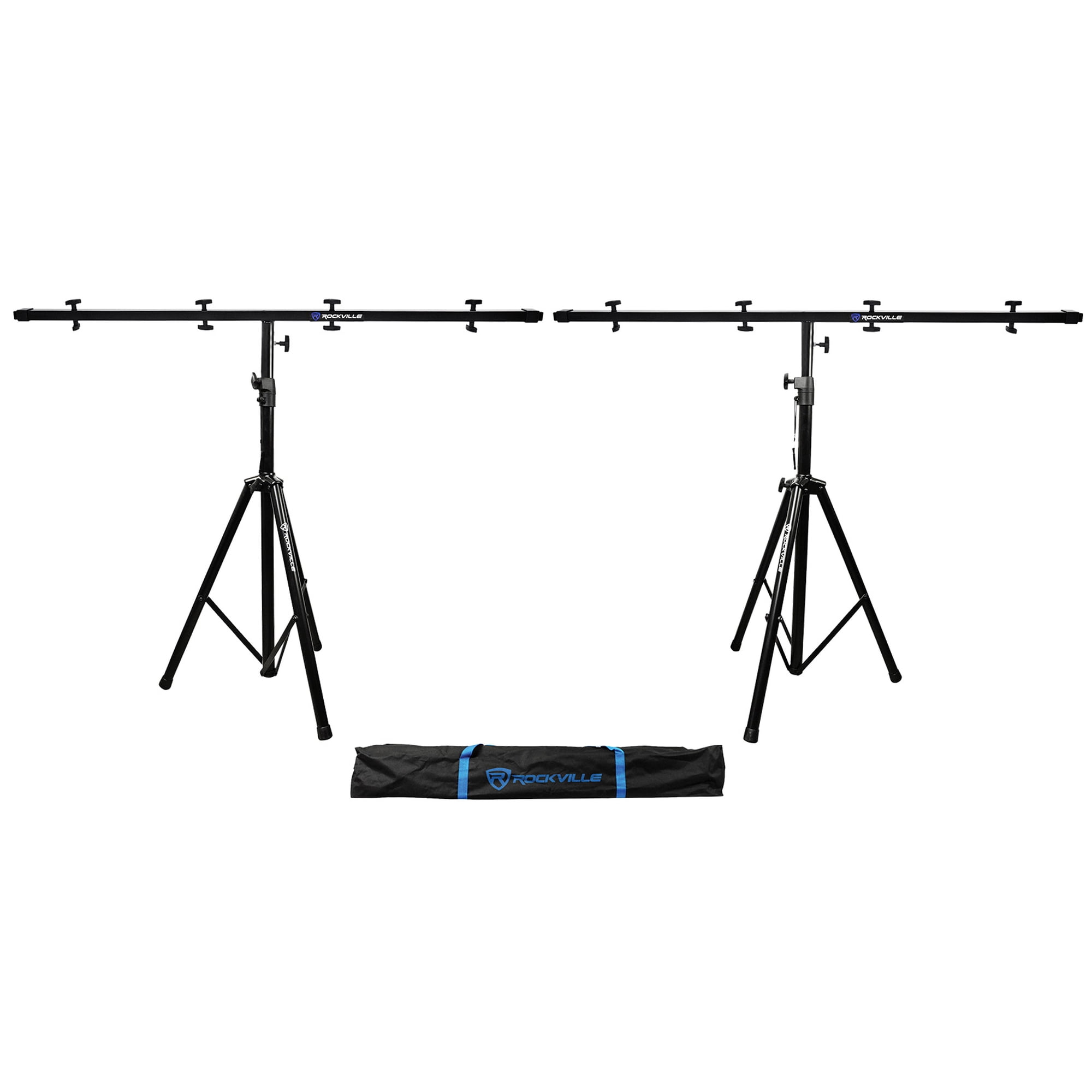 (2) Rockville Tripod Black Heavy Duty Pole-Mount Stands + Lighting Cross Bar
