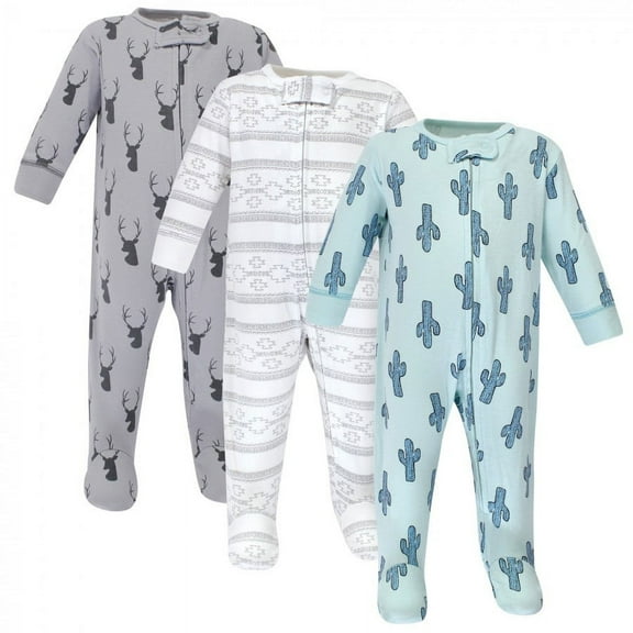 Yoga Sprout Baby Boy Cottton Zipper Sleep and Play 3pk, Cactus, Preemie