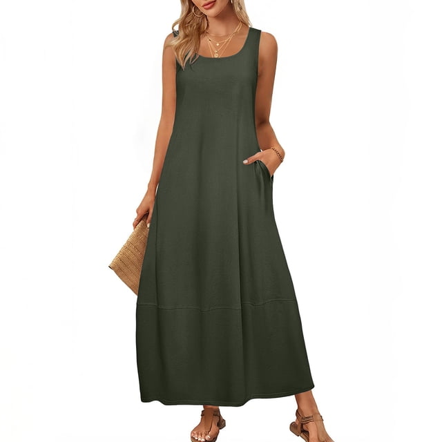 Gspmoly Robes d'Été pour Femmes 2025, Robe d'Été Décontractée Sans Manches Mini pour Femmes, Été Printemps, Col Ras du Cou, Débardeur Ample, Robe Courte de Plage, Robes de Vacances pour Femmes Économies d'Été