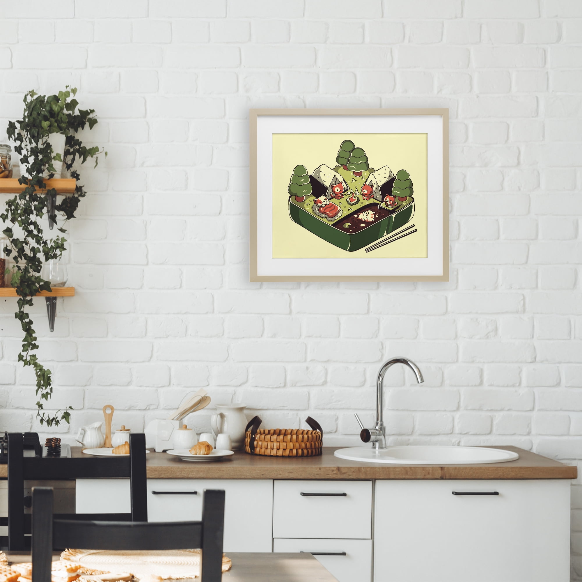 Stupell Industries Kawaii Sushi Camp Bento Birch Framed Print Under Glass, design by Tobe Fonseca