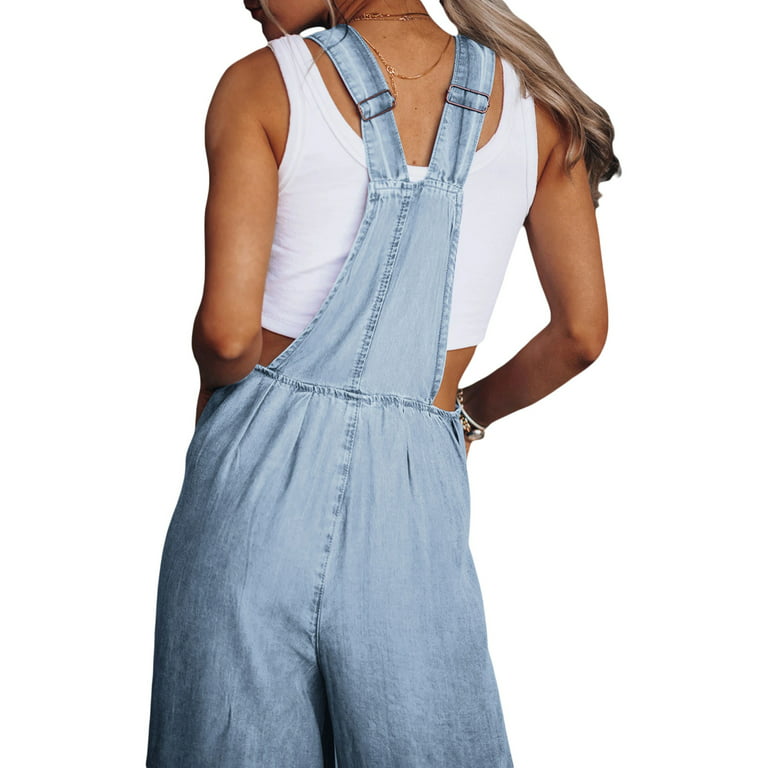 Jumpsuit Pants Denim Leg Baggy Wide Jean Pocket Women goowrom Loose Fit Overall Stretchy Overalls Bib Straight for With