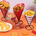thumbnail image 3 of Wekvgz 3pcs French Fries Stands with Sauce Dipper Rustproof Cone Basket Fry Holder Reusable Basket Holder for Food Appetizers French Fry Cone Holder for Restaurant Party Supplies 4"×5.9", 3 of 11