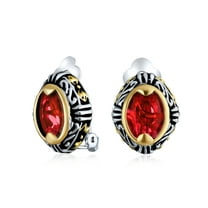 Bling Jewelry Womens Fashion Large Red Crystal Oval Bali Style 2 Tone Clip On Earrings Non Pierced