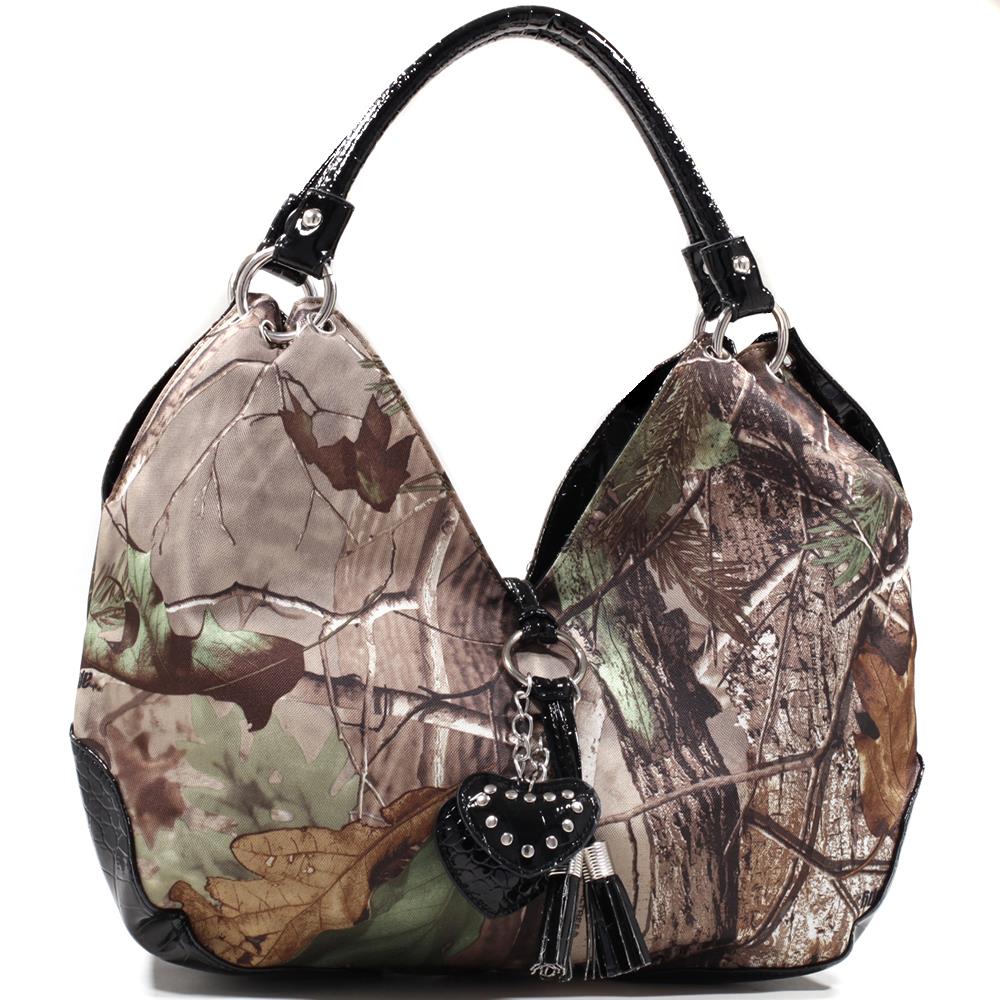 Realtree Realtree APG Camo Purse Heart Tassel Hobo Bag Black Trim