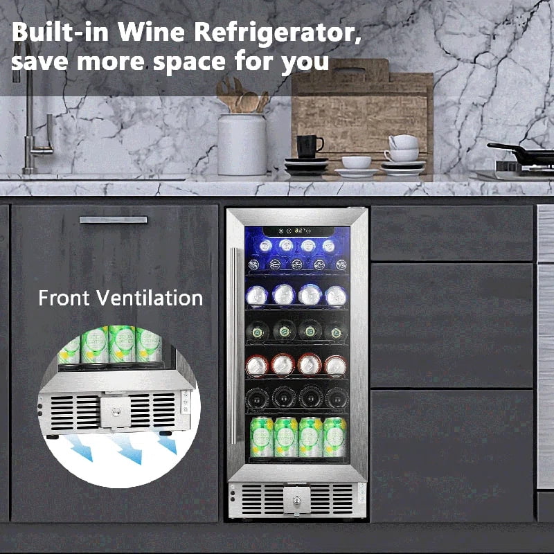 KNDKO 125 Cans Beverage Refrigerator, 3.0 Cu.ft Wine Cooler with 15 Inch Stainless Steel Door Frame for Home/Office/Bar