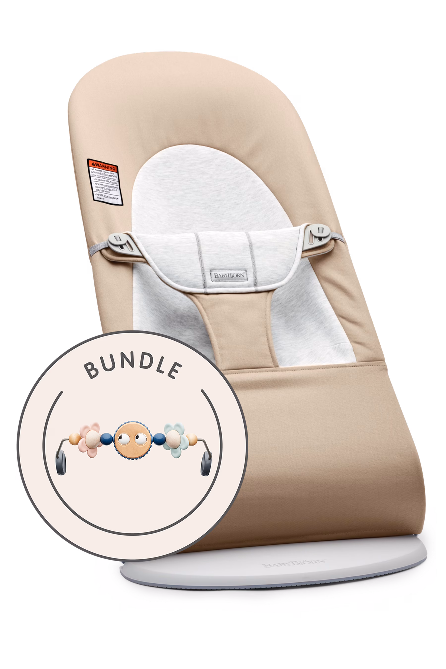 Beige, variant on BabyBjorn Bouncer Bliss, Anthracite Cotton Flying Friends Bundle