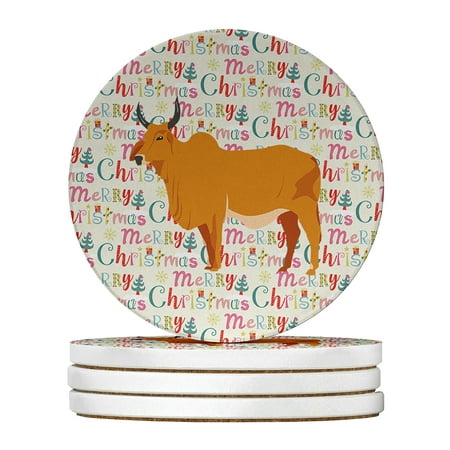 

Zebu Indicine Cow Christmas Large Sandstone Coasters Pack of 4 4 in x 4 in