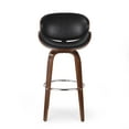 thumbnail image 2 of GDF Studio Candler Mid Century Modern Faux Leather and Wood 30 inch Swivel Barstool, Midnight Black and Walnut, 2 of 9