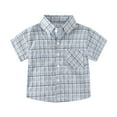 thumbnail image 2 of BRGZLK Toddler Casual Cotton T-Shirt, Summer New Checkered Shirt Loose Short Sleeve Button Casual Top With Pocket Blue 4-5 Years, 2 of 3