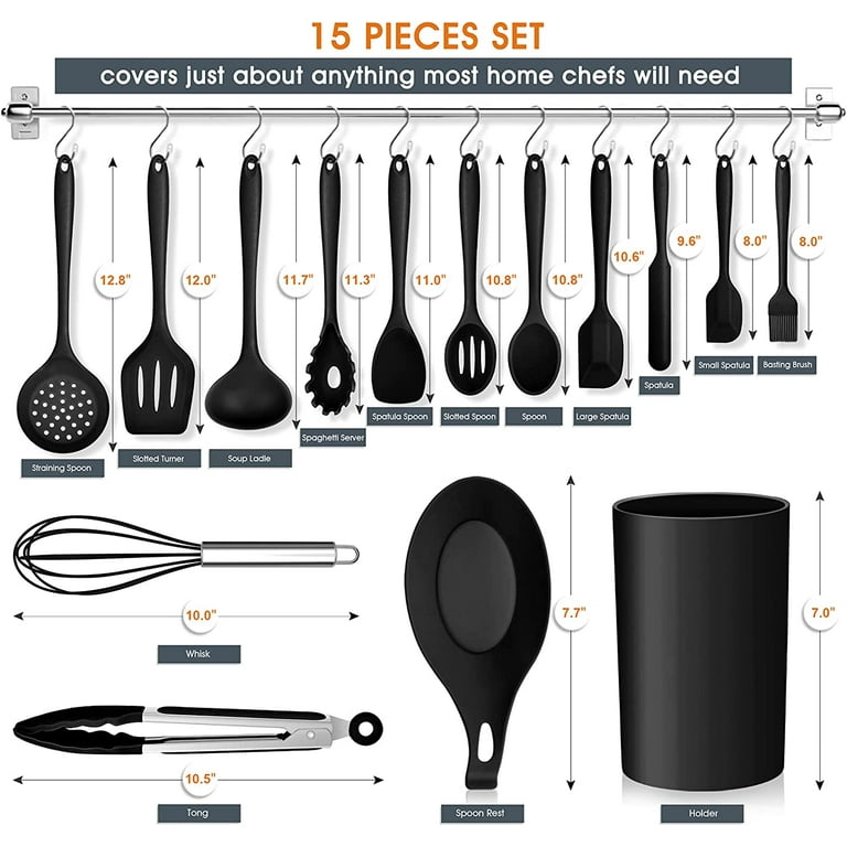 15 Pcs Heat Resistant Silicone Kitchen Utensil Set Cooking Utensils Set  With Stainless Steel Handle For Non-stick Cookware - Buy 15 Pcs Heat  Resistant Silicone Kitchen Utensil Set Cooking Utensils Set With
