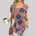 thumbnail image 2 of Xihbxyly Tops for Women, July of 4th Shirt for Women Summer V Neck Short Sleeve American Flag Clothes Patriotic Outfit Top Pleated Mesh Blouses Loose Fitting Tops for Women # 10 Dollar Items #3, 2 of 6