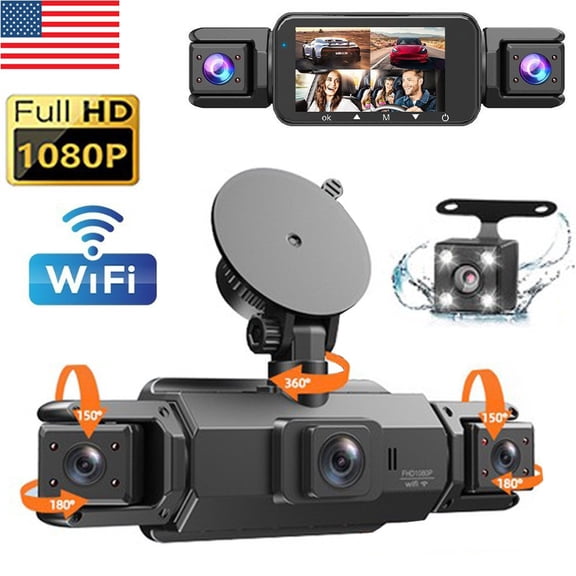 SJPACK 360° 1080P Dash Cam Front and Rear Inside Left Right 4 Channel WiFi Car Dash Camera Black