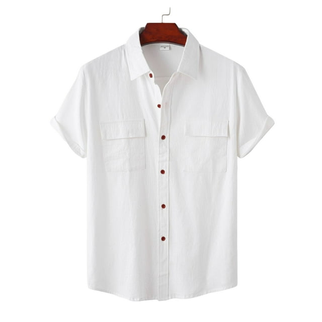 CVLIFE Men Shirts Lapel Neck T Shirt Button Down Tops Turn Collar Short Sleeve T-shirt Work Tee White XL