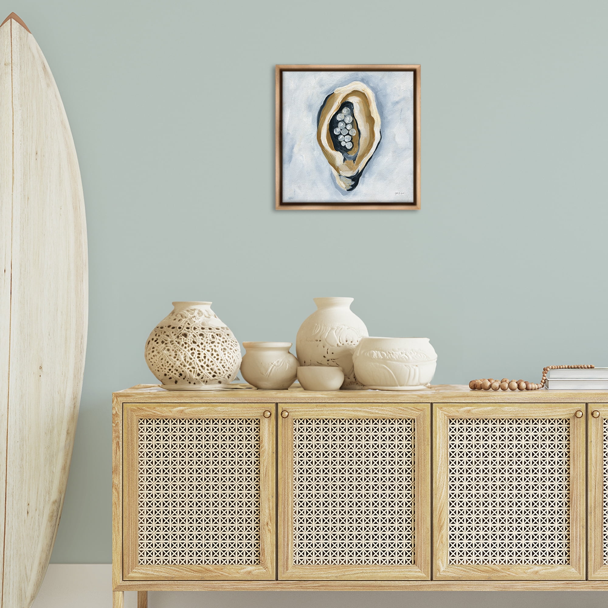 Stupell Industries World Is Your Oyster Coastal Painting Brown Floater Framed Canvas Art Print Wall Art, 18 x 18