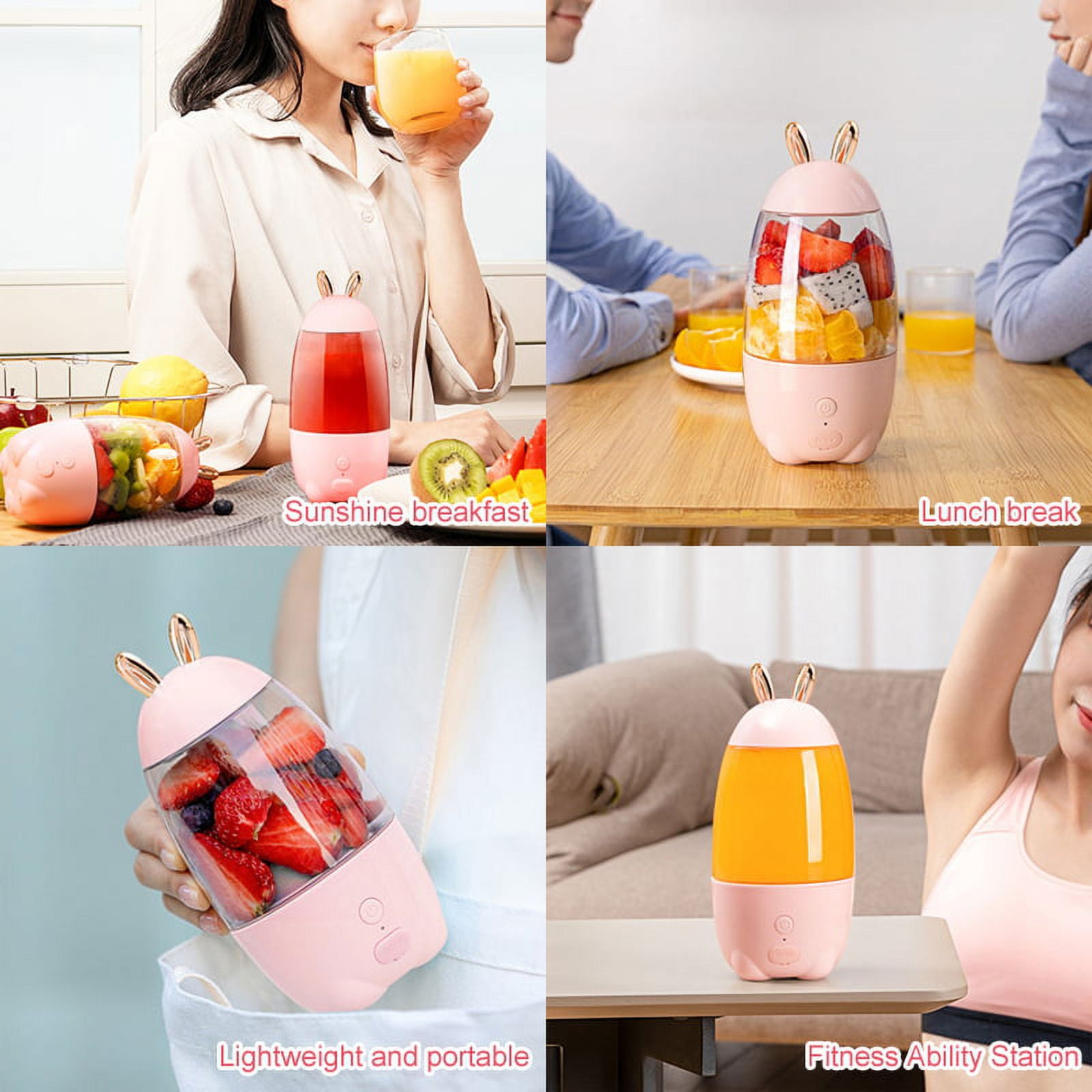 POINTERTECK 400ml Portable Blender, Personal Eletric USB Rechargeable Juicer Blender forFruit, Smoothie, Baby Food Mixing Machine, 1500mAh Battery(Pink)