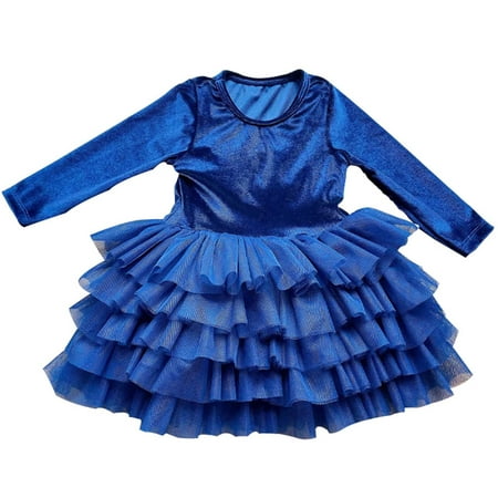 

Toddler Girls Casual Dresses Spring Autumn Solid Color Ruffle Long Sleeve Princess Cake Children Kids Dress Daily-Wear