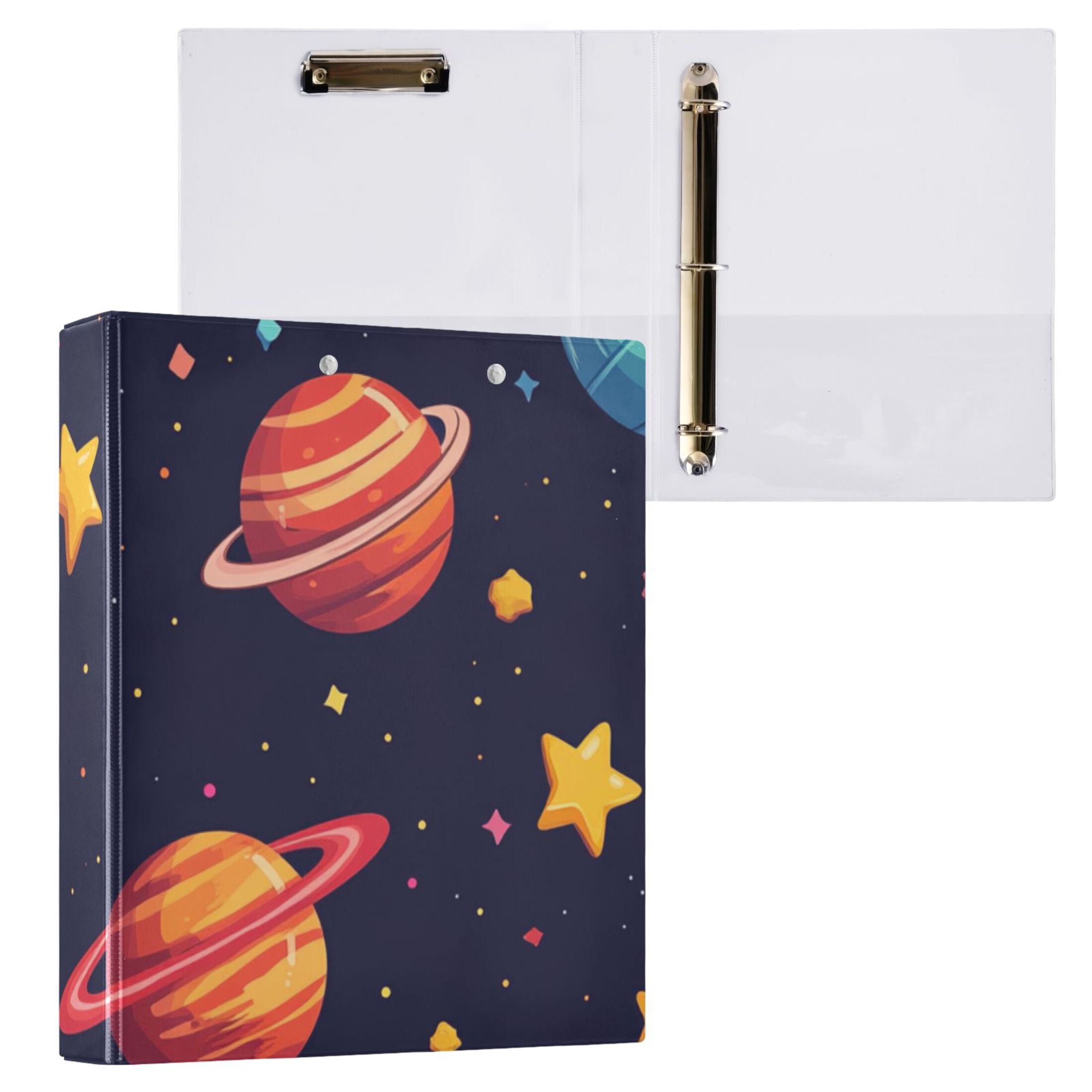 Planets and Stars 3 Ring Binders 1.5 inch Hardcover File Folders with Interior Pockets A4 Size Organizer for School Office Hospital
