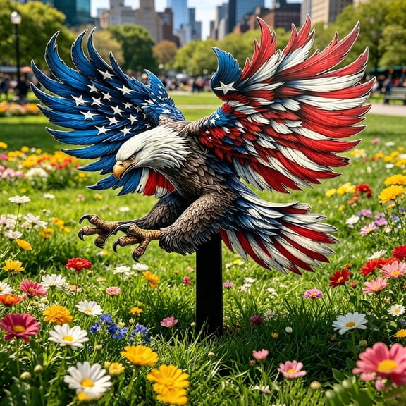 American Flag Bald Eagle Garden Stake,Patriotic Yard Art,Easy to Install for 4th of July,Yard,Patio,Lawn,Backyard,Porch,Holiday Decor
