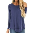 thumbnail image 2 of Womens Long Sleeve Round Neck Shirts Loose Fit Crewneck Sweatshirt Casual Pullover Curved Hem Tee Shirts Knit Tunic Tops Basic T Shirts Tees, 2 of 2