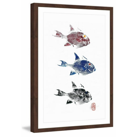 "3 Trigger Fish" Framed Painting Print