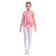 thumbnail image 1 of TTAO Robe Justaucorps à Sequins et Plumes pour Filles, une Épaule, Manches Longues, Rose 10, 1 of 8