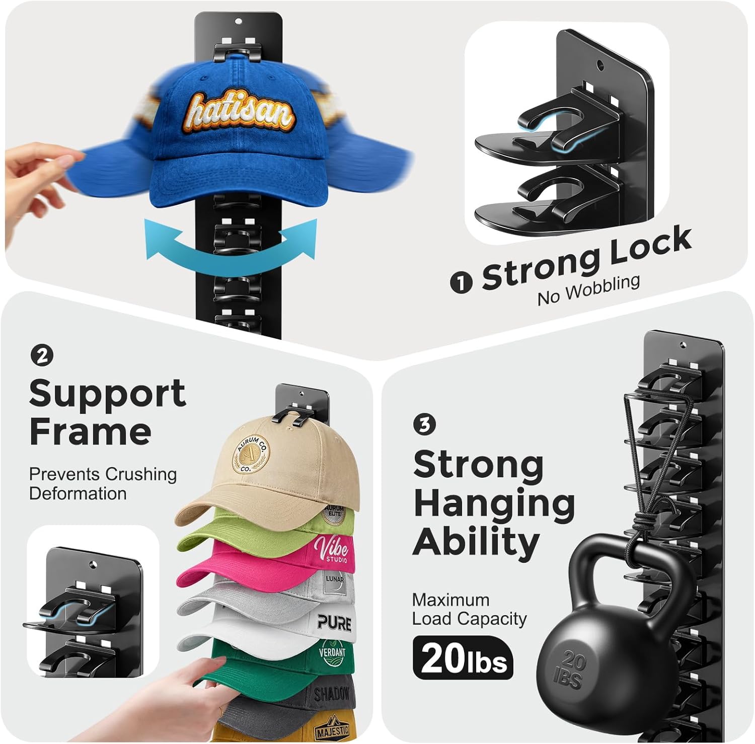 Livhil 2-Pack Detachable DIY Hat Organizer, Black photo 6