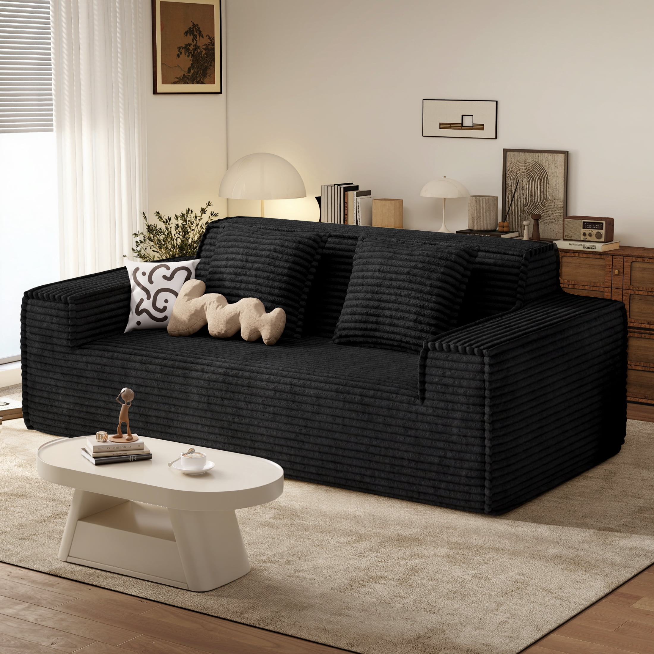 Hawsaiy 75" Corduroy Loveseat Sofa for Small Spaces, Wide Armrests, Removable Pillows, Vacuum-Packed Foam Couch, Black