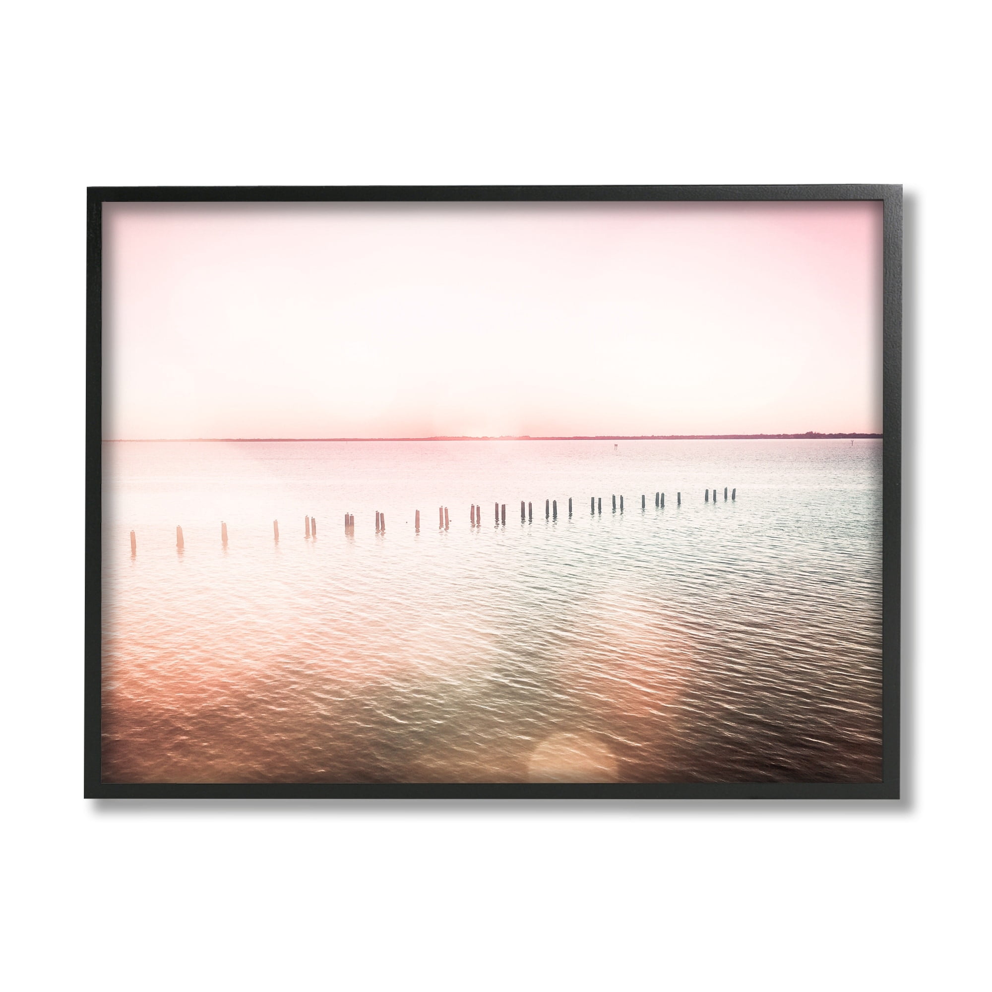 Stupell Industries Sunny Pink Ocean Posts Horizon Round Light Rays Framed Wall Art, 30 x 24, Design by Amy Brinkman