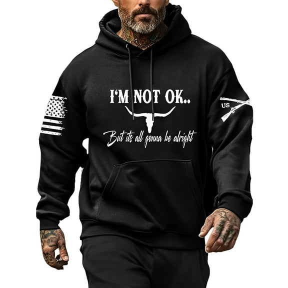 Hoodies Men Veteran Patriotic Sports Drop Shoulder Print Hoodie with Pocket Fall Lightweight Streetwear Loose Hoodies for Men Graphic