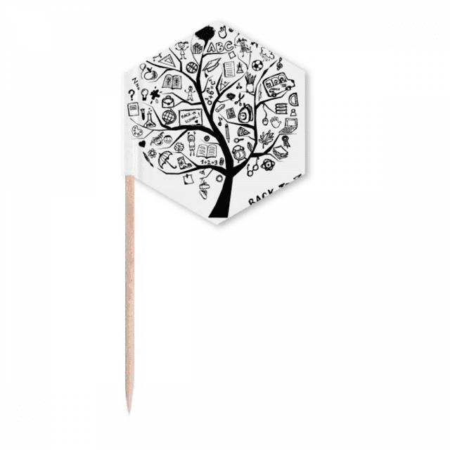 Cute Graffiti School Style Tree Outline Toothpick Flags Cupcake Picks Party Celebration
