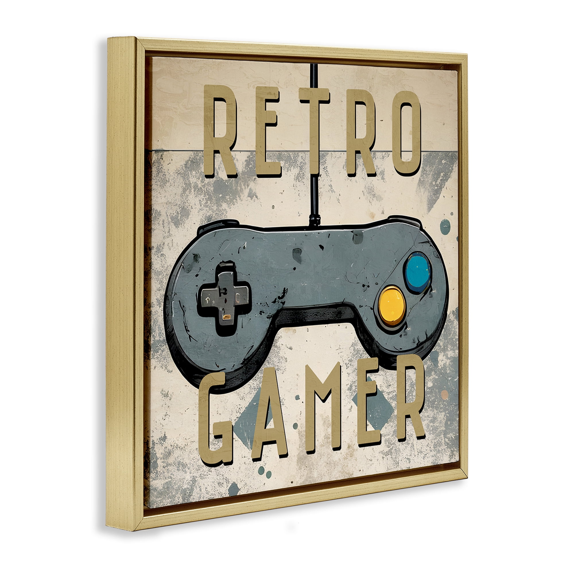 Stupell Industries Retro Gamer Controller Entertainment Painting Gold Floater Framed Canvas Art Print Wall Art, 25 x 25