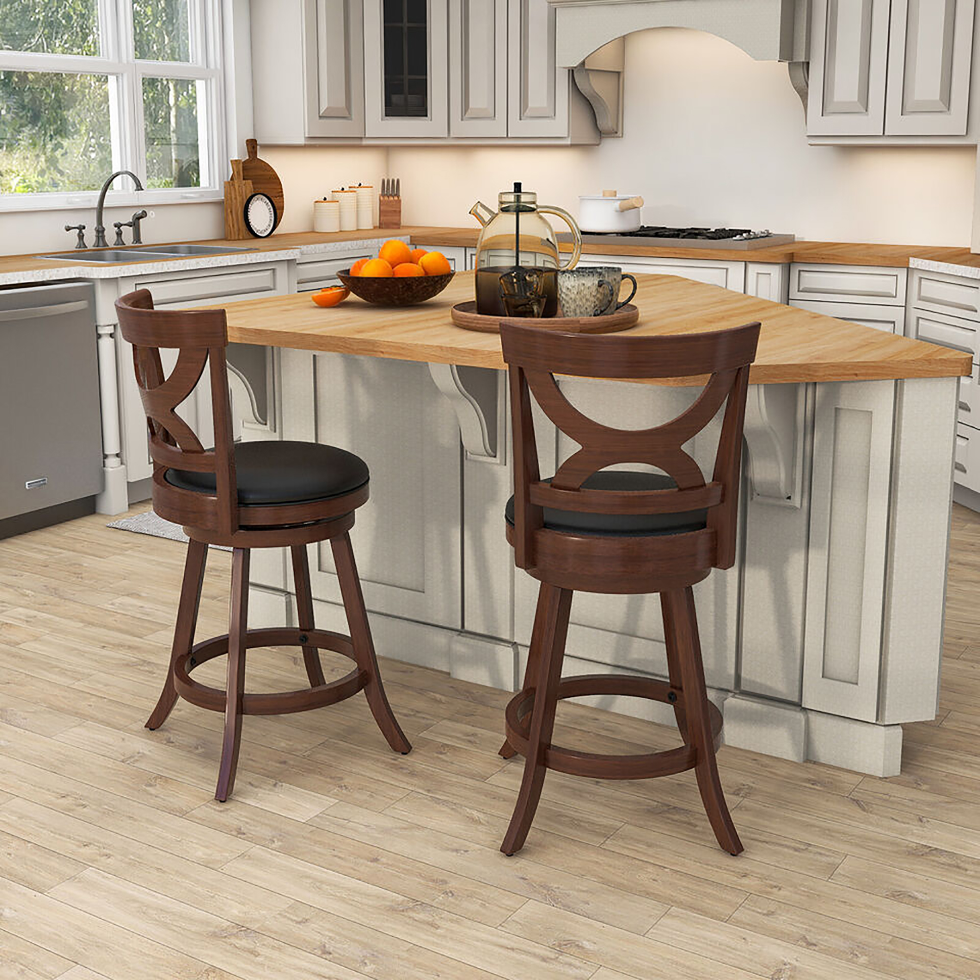 Gymax 4pcs 24'' Bar Stools 360° Swivel Counter Height w/ PVC Leather Cushioned Seat