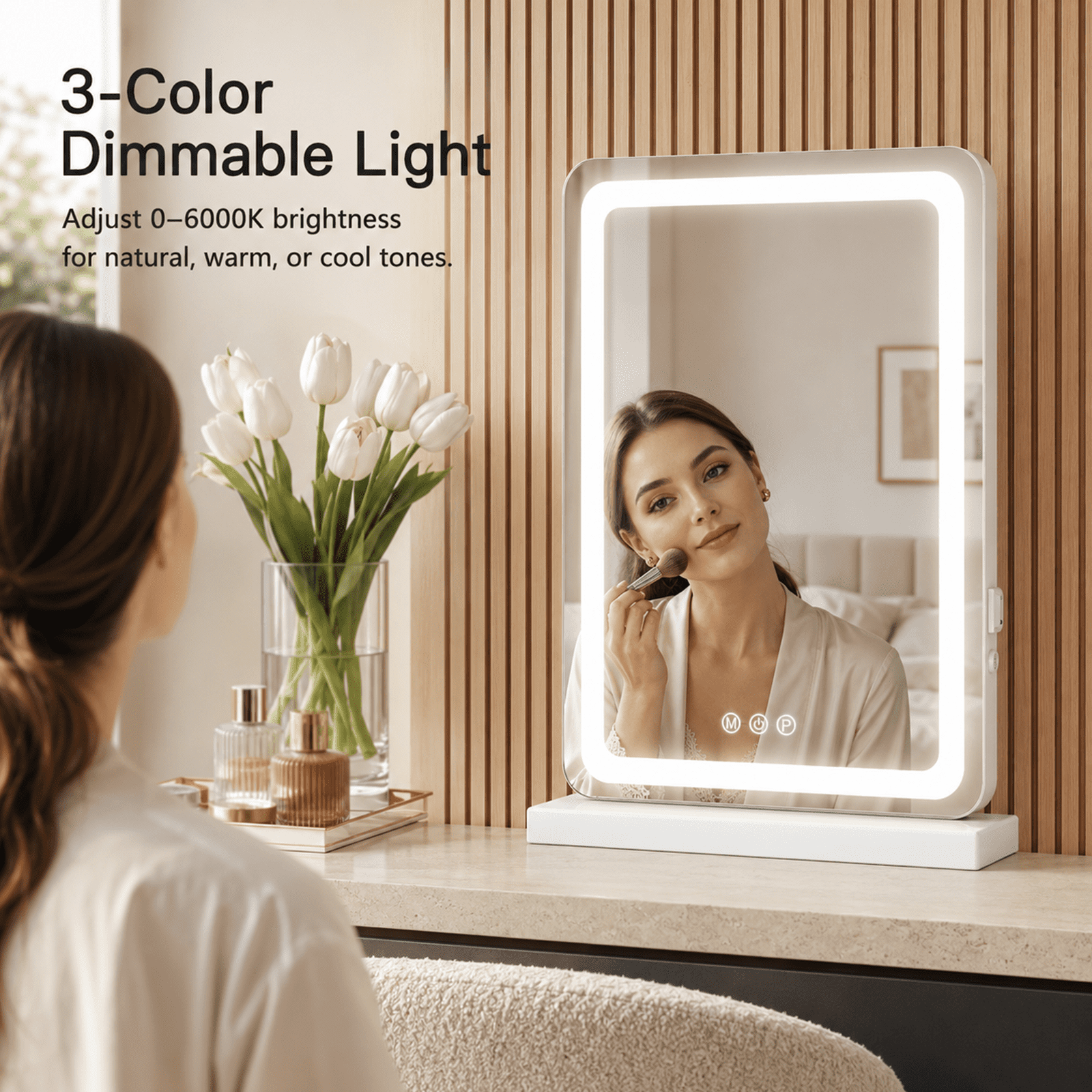 Alvantor LED Makeup Mirror with Dimmable Lights and Touch Screen Control