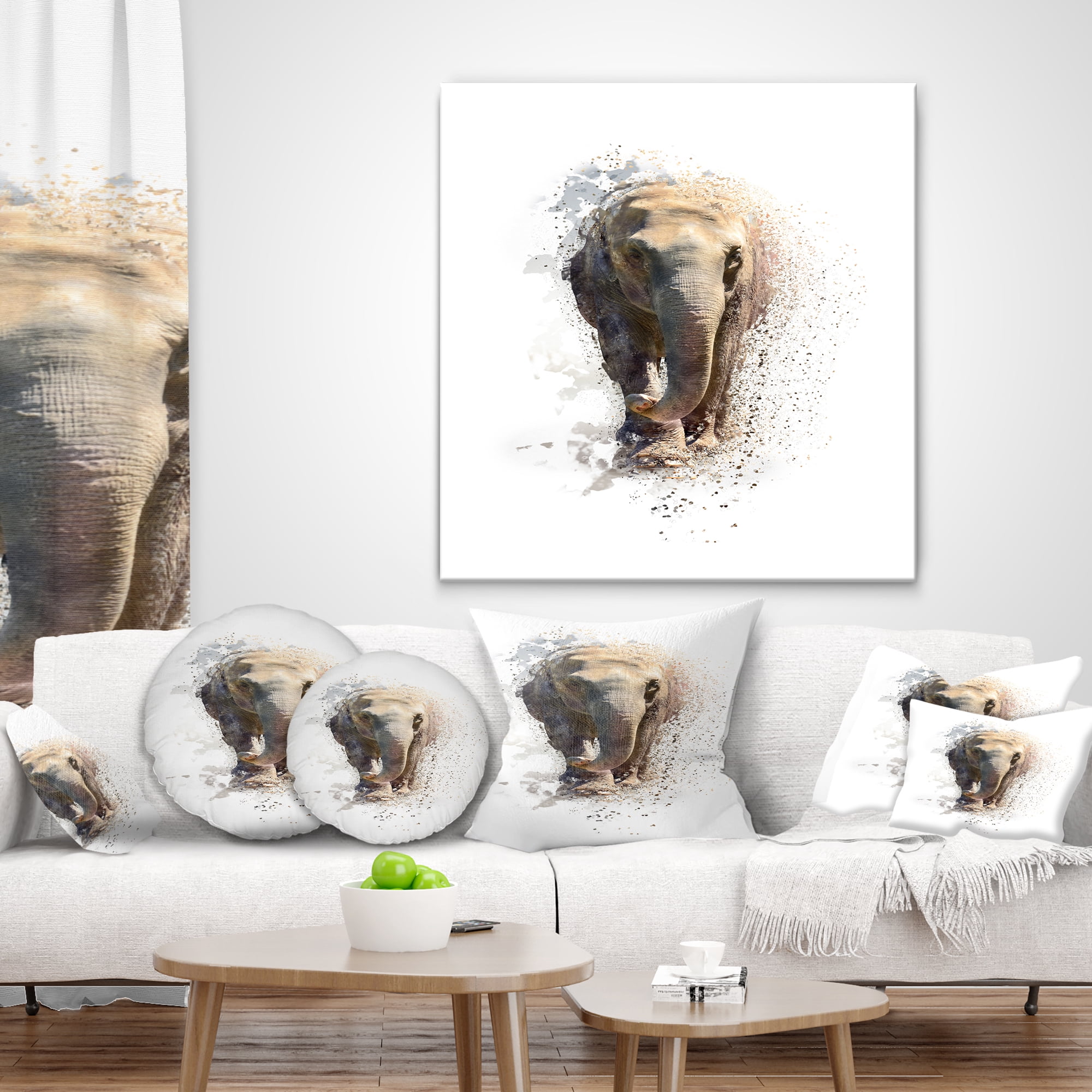 Designart Large Elephant Portrait - Animal Throw Pillow - 18x18