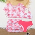 thumbnail image 2 of BOBOGOJP Girls Swimsuit 3 Piece Tropical Print Bikini Set Teens Bathing Suit with Drawstring Quick Dry Cover Up 9-16Y(Pink, 10-11 Years), 2 of 6