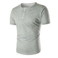 thumbnail image 1 of CEHVOM Men Short-Sleeved V-neck Patchwork Buttons Blouse Pullover TShirt Tops, 1 of 1