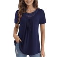 thumbnail image 3 of VOIANLIMO Women's Plus Size Summer Tops Short Sleeve Lace Pleated Blouses Tunic Tops M-4XL, 3 of 5