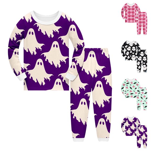 Boys Halloween Pajamas Long Sleeve Crewneck Graphic Lounge Pjs Set Kids Pajamas Girls Size 2-10 Years