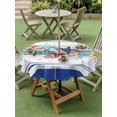 thumbnail image 3 of Outdoor Tablecloth with Umbrella Hole and Zipper, Navy Starfish Summer Round Table Cloth 60 Inch Waterproof Tablecloth, Ocean Conch Coral Coastal Shell Picnic Table Cover for Patio Camping, 3 of 7