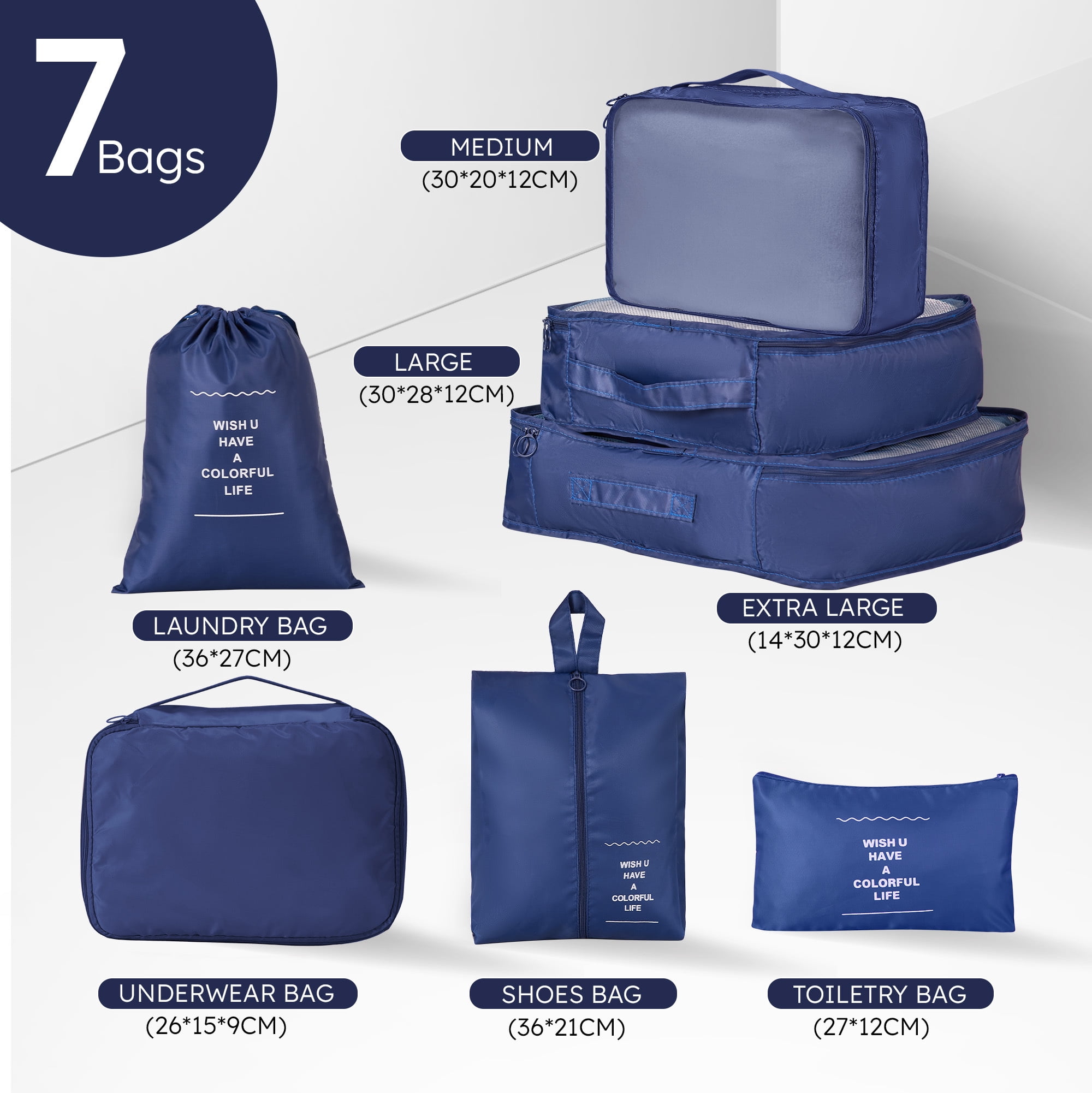 4 Piece Luggage Sets Travel Suitcase Set,20/24/28/32 inch Luggage with 7PCS Organizer Bags, Navy