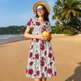 thumbnail image 4 of Naloa Leaves And Anemone Flowers In Red Grey Print Womens Summer A-Line Dress with Pockets,Short Sleeve Dresses,Flowy Beach Swing Dress for Vacation Travel, 4 of 6