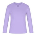 thumbnail image 4 of COSFO V-Neck Shirts for Men Casual Long Sleeve Purple Solid Pullover Tshirts Shirts for Men, 4 of 5